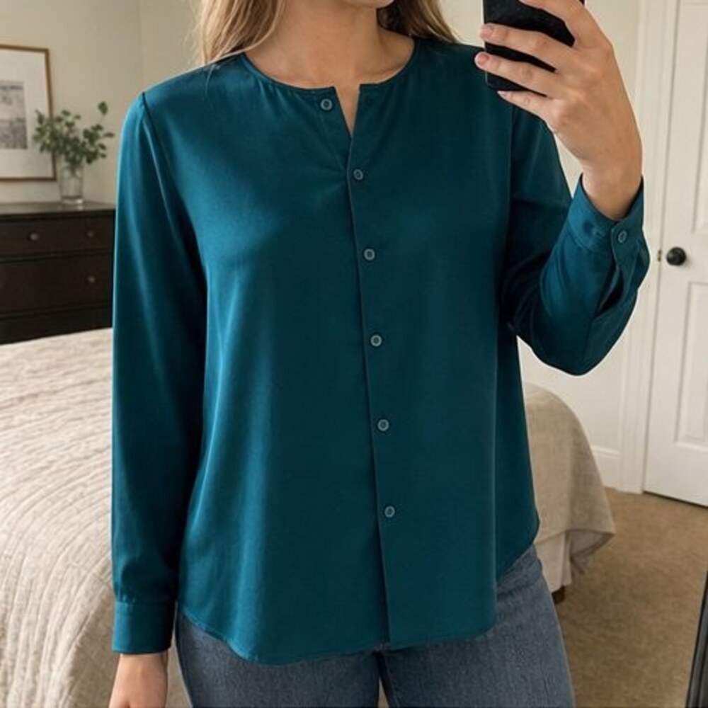 Teal Button Blouse - Picture 2 of 6